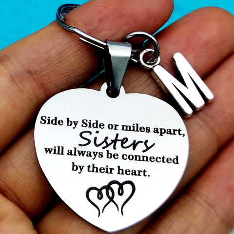 Best Sisters Gift Best Friend Keychain Bff Initial Keychain Long Distance Keyring Side By Side or Miles Apart Sisters Keyring ► Photo 1/4