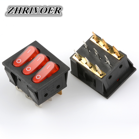 On-Off KCD3 9Pin Red 16A/250V AC Light Boat Car Rocker Switch KCD3 Triple Light Switch Button KCD3-303 ► Photo 1/3