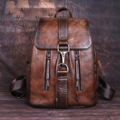 Natural Skin Women Backpack For Girls School Book Bags Daypack Knapsack Retro Female Travel Laptop Bag Genuine Leather Rucksack ► Photo 1/6