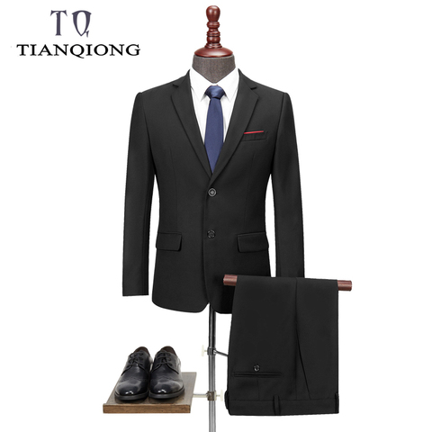 TIAN QIONG New Men 's Suit Two -piece Black Navy Suits Men 2022 Brand Slim Fit Groom Wedding Suit Korean Jacket Pants Trousers ► Photo 1/6