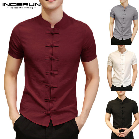 2022 Vintage Mens Shirts Dress Short Sleeve Button Down Slim Fit Summer Chinese Style Tee Tops Male Clothing Camisas Masculina ► Photo 1/6