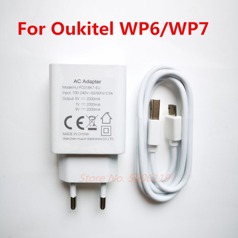 New Original OUKITEL WP6 WP7 EU Charger Travel Adapter Plug + Micro Type-C USB Data Line Cable ► Photo 1/5