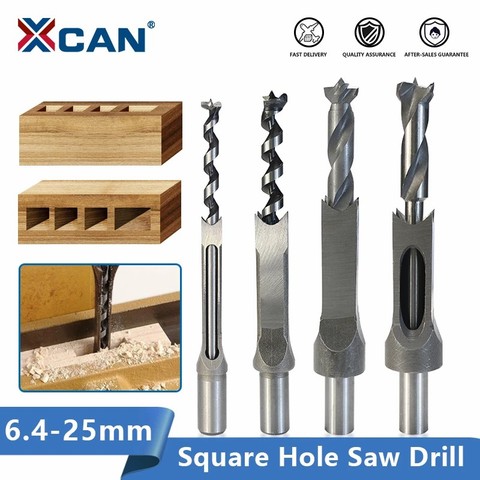 XCAN Square Hole Saw 6.4-25mm Mortise Chisel Wood Drill Bit HSS Steel Hole Cutter with Twist Drill Square Drill Bit ► Photo 1/6