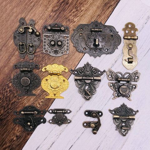 1Pcs Antique Brass Wooden Case Hasp Jewelry Gift Medicine Box Decorative Hasp Latch for Home Finuture Buckle Clasp Lock Locker ► Photo 1/6