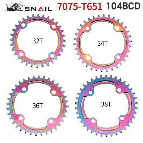 Colorful Bicycle Chainring Narrow Wide 104 BCD 30/32/34/36/38T Circular MTB Bike Crankset Plate Bike Crank  Rainbow Chainwheel ► Photo 1/6