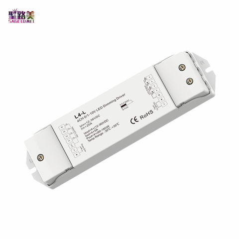 L4-L  4 Channel 4CH 0/1-10V LED Dimming Driver DC 12-36V 24V 4CH,5A/CH 4 x (60-180)W Push Dim PWM Constant voltage output ► Photo 1/1