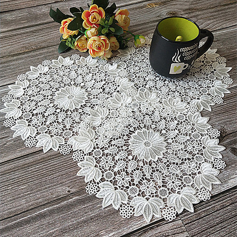 Delicate Table Placemat Napkins Round Mat Pad Christmas Lace Doilies Hollow Embroidery Flowers Coasters Banquet Wedding Decor ► Photo 1/5