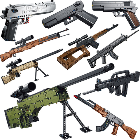MEOA Toy Gun Series AWM Sniper Rifle Desert Eagle Pistol Automatic AKM Assault Rifle With Bullets Building Blocks Toys For Boys ► Photo 1/6