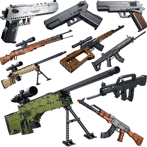 MEOA Toy Gun Series AWM Sniper Rifle Desert Eagle Pistol Automatic AKM Assault Rifle With Bullets Building Blocks Toys For Boys ► Photo 1/6