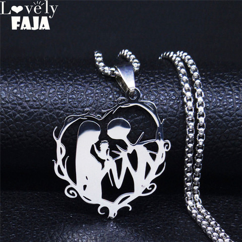 AFAWA Gothic Couple Necklace Stainless Steel Love Necklace for Women/Men Silver Color Necklaces Jewelry gargantilla N4151S03 ► Photo 1/6