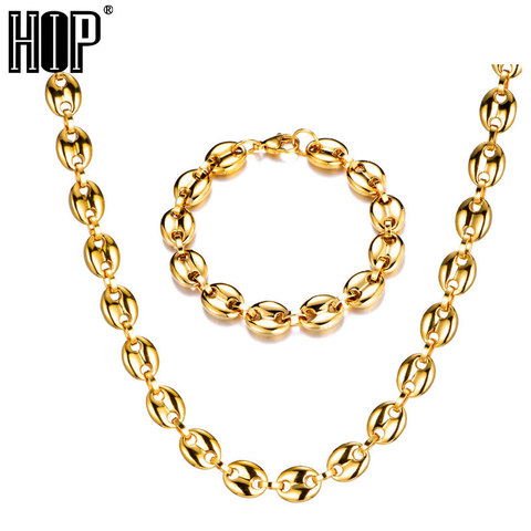 HIP Hop Width 11MM Stainless Steel Gold Silver Coffee Beans Link Chain Necklace Bracelets Chain For Men Jewelry ► Photo 1/6