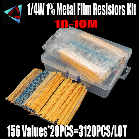 3120pcs 156 Values 1 ohm to 10M ohm 1/4W 1% Metal Film Resistors Assortment Kit Electronic Components ► Photo 1/4