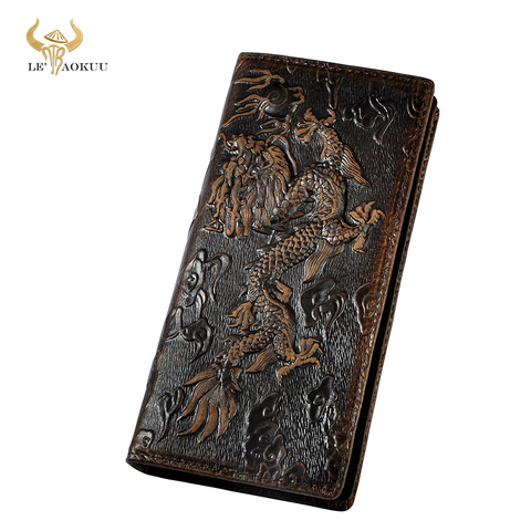 Quality crazy horse leather handmade Unisex long design Casual Cool Gift Organizer wallet fashion Purse Card Holder 1014-dd ► Photo 1/6