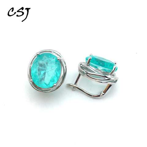 CSJ Paraiba Tourmaline Earrings Solid 925 Sterling Silver Gemstone for Women Fine Jewelry Party Wedding Gift Free Ship ► Photo 1/6