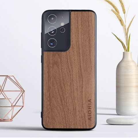 for Samsung Galaxy S21 Ultra Plus 5G S20 FE Note 20 M51 A51 A71 5G A42 Case Wood Texture PU Leather Soft Anti-knock Cover Funda ► Photo 1/1