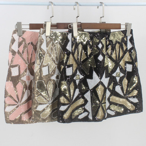 2022 Summer Gatsby Flapper Party Skirt Geometric Colorblock Beaded Sequin Skirt Women Pencil Skirt Jupe Falda Baroque Skirt ► Photo 1/6