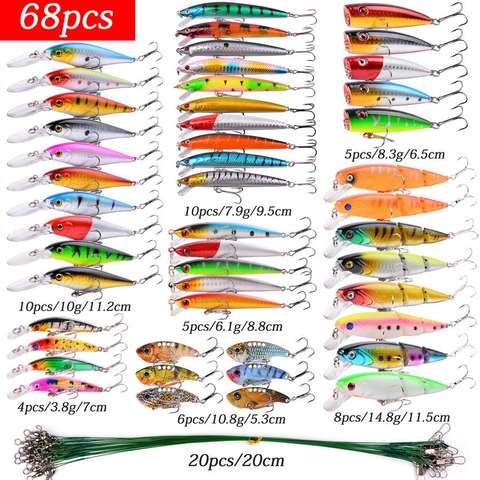 56PCS Lot Mixed Minnow Fishing Lures Hard Bait Crankbaits Bass