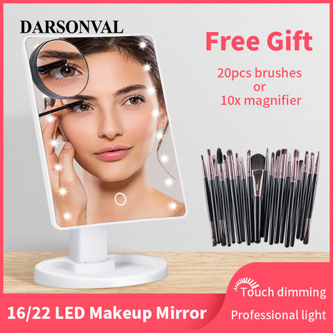 LED Makeup Mirror Illuminated Cosmetic Table Mirror With Light for Make Up Adjustable Light 16/22 Touch Screen Eyelash Brush ► Photo 1/6