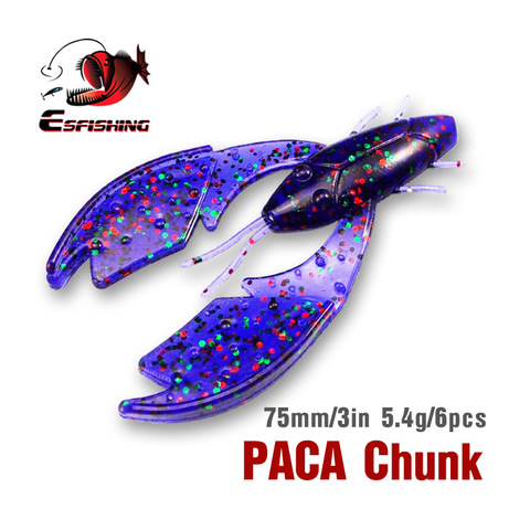 ESFISHING Fishing Soft Lure PACA Chunk Craw 75mm 5.4g 6pcs Bass