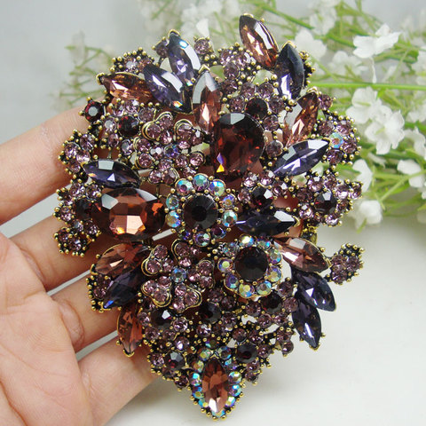 Fashion Purple Dual Droplets Flower Group Rhinestone Art  Brooch Crystal Jewelry Pendant ► Photo 1/5