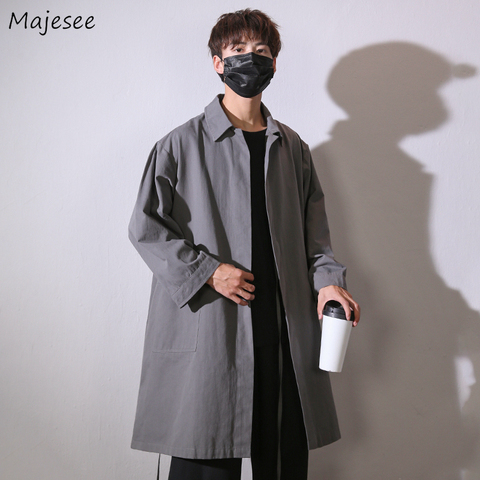 Trench Men Long Sleeve Autumn Loose Solid 4-color Fashion Streetwear All-match Vintage Black Students Outerwear Spring Coats New ► Photo 1/6