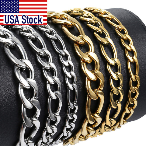 Mens Bracelets 5/7/9mm Figaro Link Chain Simple Stainless Steel Gold Silver Color Bracelets for Men Women 8-9inch KBM171 ► Photo 1/6