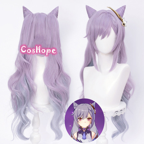 Genshin Impact Cosplay Keqing Ponytails Purple Wig Cosplay Anime Cosplay Wigs Heat Resistant Synthetic Wigs Halloween for Girls ► Photo 1/4