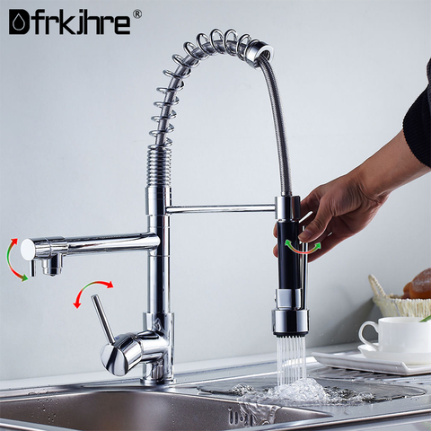 Chrome Kitchen Faucet Pull Down Sprayer Vessel Sink Faucet  360° Rotating Mixer Tap Single Hole Swivel Spouts Dual Sprayers ► Photo 1/6