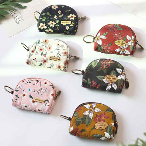 Retro Cloth Small Wallet Women's Zipper Flower Pattern Coin Purse Student Dollar Card Bag Fashion Handmade Floral Change Purses ► Photo 1/5