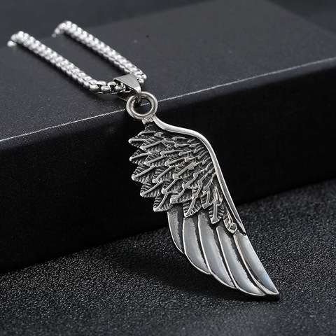 Personality Men's Women's Jewelry Vintage Cross Angel Wing Pendant Necklace  Long Stainless Steel Necklace Charms ► Photo 1/6