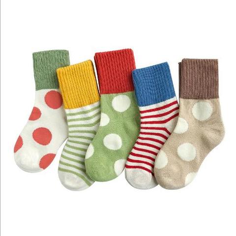 1-12 Year 5 pairs pack Children's socks Winter new horizontal stripes dot striped socks princess socks ► Photo 1/6