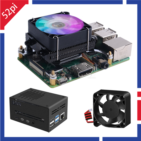 52Pi Black Low-Profile Ice Tower Cooling Fan Metal Case 7 Colors RGB Changing LED Light with Bracket for Raspberry Pi 4B/3B/3B+ ► Photo 1/6