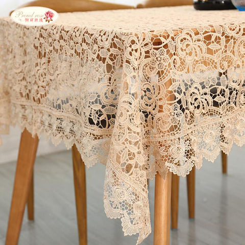 Proud Rose Light Coffee Embroidered Table Cloth European Lace Tea Table Cloth Home Decor Rectangular Tablecloths Table Cover ► Photo 1/6
