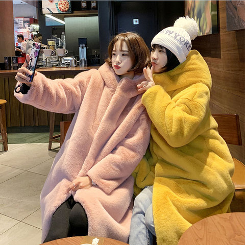 Bella philosophy 2022 Winter Solid Hooded Women Faux Fur Coats ladies Thick Warm Outwear Fur Jackets female Loose Long Overcoat ► Photo 1/6