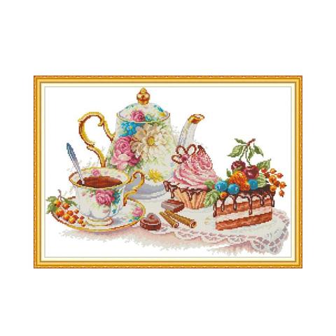 Afternoon tea 6 cross stitch kit aida 14ct 11ct count print canvas cross stitches   needlework embroidery DIY handmade ► Photo 1/1