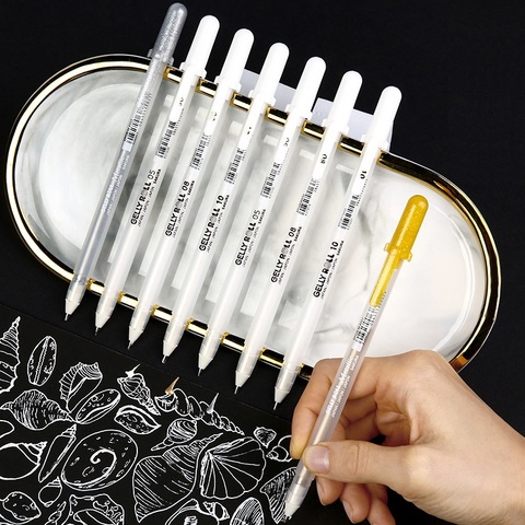 Sakura Gelly Roll Pen Liner, Basic Highlighter White Gold Silver Color, 05 Fine 08 Medium 10 Bold Drawing Paint Marker Art A6499 ► Photo 1/6