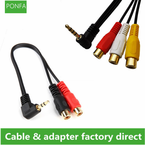 3.5mm Male Plug 90 Degree Right Angled to 2RCA & 3RCA Female Adapter Audio Y Cable 0.2m/20cm ► Photo 1/5