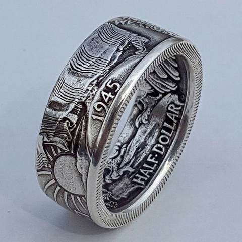 Huitan New US 1945 HALF DOLLAR Men Rings Commemorative Gift for Boyfriend Handmade Vintage Party Male Ring Jewelry Drop Shipping ► Photo 1/3