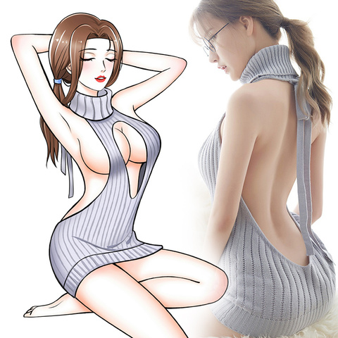 2022 Japanese Autumn Sexy Virgin Killer Sweater Backless One Word Hollow Pullovers Sweater Knitted Fashionable Swimming Suit ► Photo 1/5