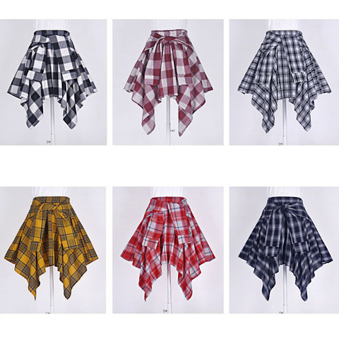 TOTRUST Plaid Skirt Women Summer Printed Irregular Skirts For Women Casual Students Fake Shirt Mini Skirt Female Beach Saia ► Photo 1/6