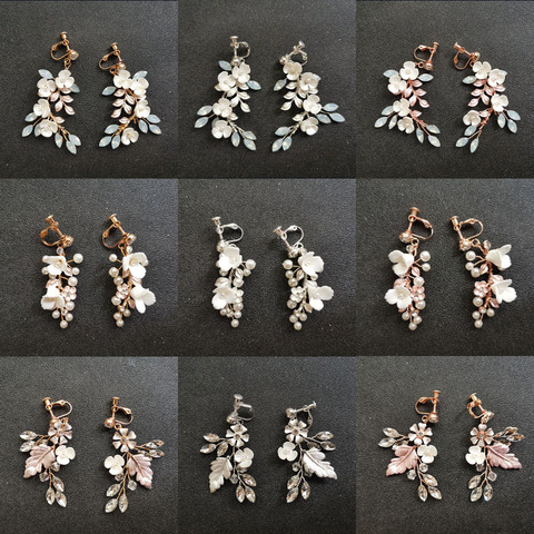 SLBRIDAL Handmade Rhinestones Crystals Pearl Ceram Flower Bridal Dangle Earring Wedding Chandelier Earring Fashion Women Jewelry ► Photo 1/6