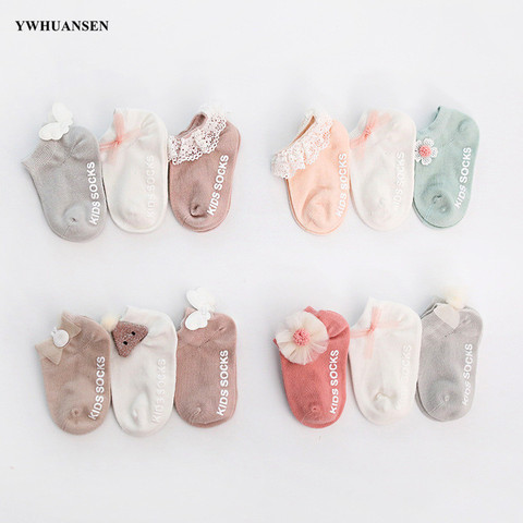 3 Pairs/lot 0 to 24M Spring Summer Baby Socks Solid Color Infant Baby Floor Socks Soft Cotton Anti-slip Boat Socks For Girls ► Photo 1/6