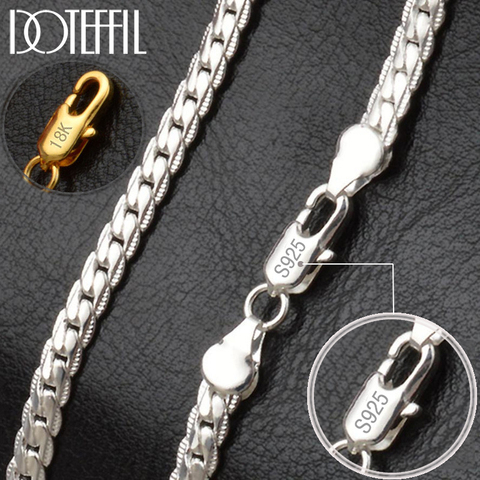 DOTEFFIL 925 Sterling Silver 8/18/20/24 Inch 18k Gold 6mm Full Sideways Chain Necklace Bracelet Set For Women Man Jewelry Gift ► Photo 1/6