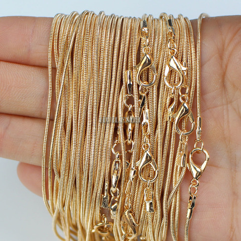 10pcs/lot KC Gold Color 1.2mm Snake Chain Necklaces for Women 16