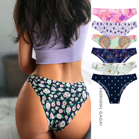 Seamless Thong Women's Panties Sexy Underwear Soft Stretch Low-Waist Briefs Cute Flowers High Quality Female Lingerie Large size ► Photo 1/6