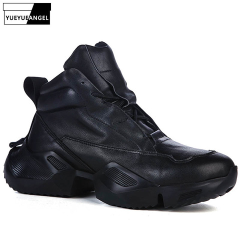 Brand Winter High-Top Platform Sneakers Men Genuine Leather Thick Sole Increased Casual Shoes Top Quality Mens Black Trainers ► Photo 1/5