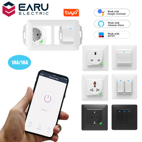 WiFi Smart Timer Light Wall Switch Push Button Switch EU UK Power Socket Outlet Smart Life Tuya Remote Control Alexa Google Home ► Photo 1/6