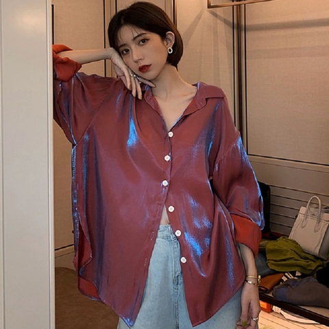 Deeptown Blouse Women Elegant Satin Top Button Up Long Sleeve Shirt Oversize Spring Summer 2022 Korean Fashion Vintage Aesthetic ► Photo 1/6