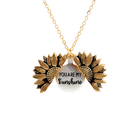 Fashion Bohemia Sunflower Double-layer Metal Pendant Necklace For Women Open Long Chain Necklace Lettering you are my sunshine ► Photo 1/6