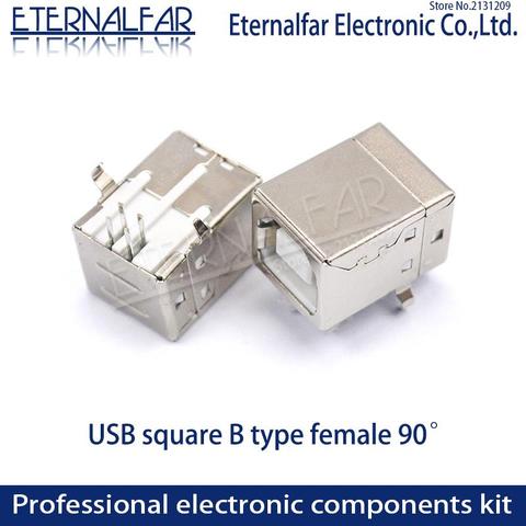 USB 2.0 Square Type B Female 90 Degree D mouth Bent foot Printer Interface Connector Socket Straight Needle Welding Wire PCB DIY ► Photo 1/6